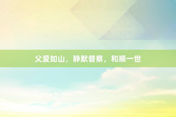 父爱如山，静默督察，和顺一世